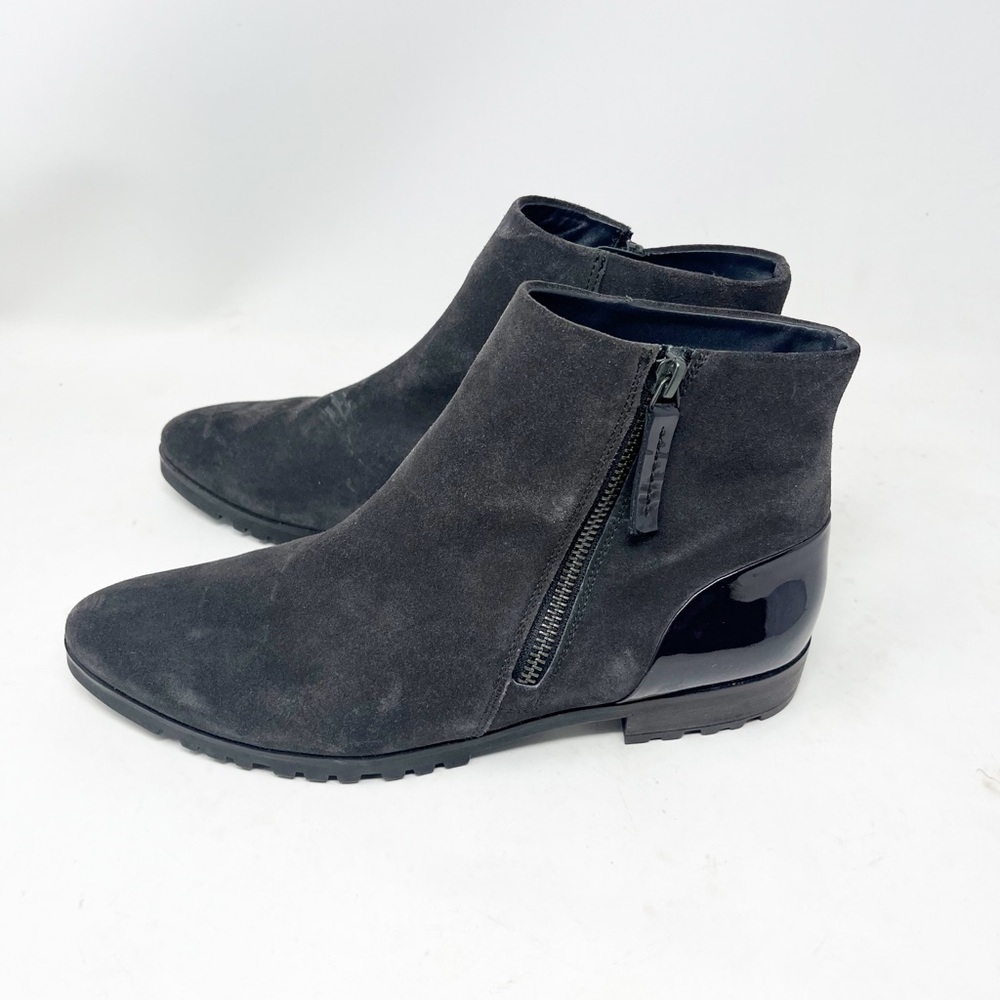 Paul Green Gray Suede Ankle Booties Patent Heel Detail Zip Closure Size 5.5